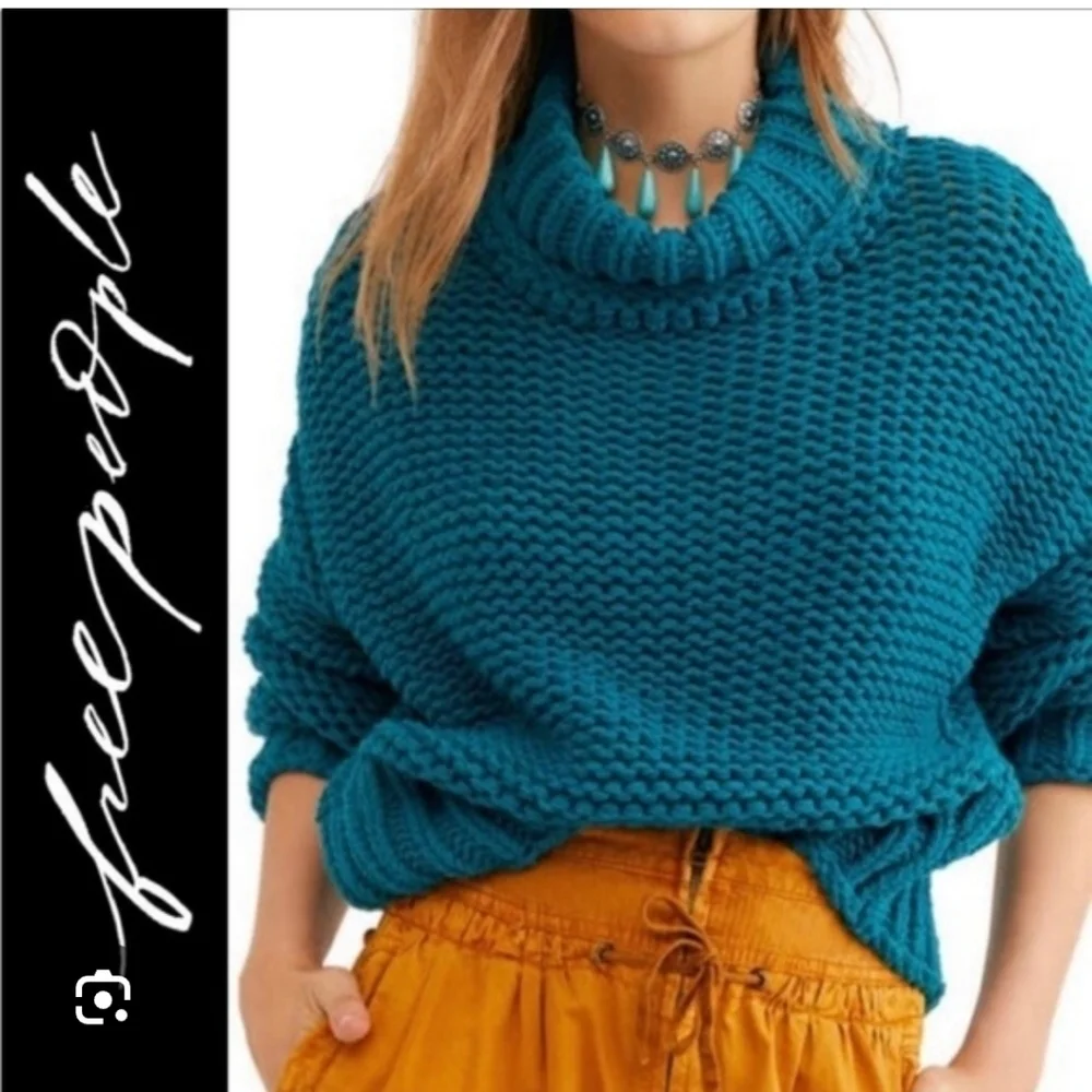 Free People My Only Sunshine Knit Chunky Teal Sweater Size Medium